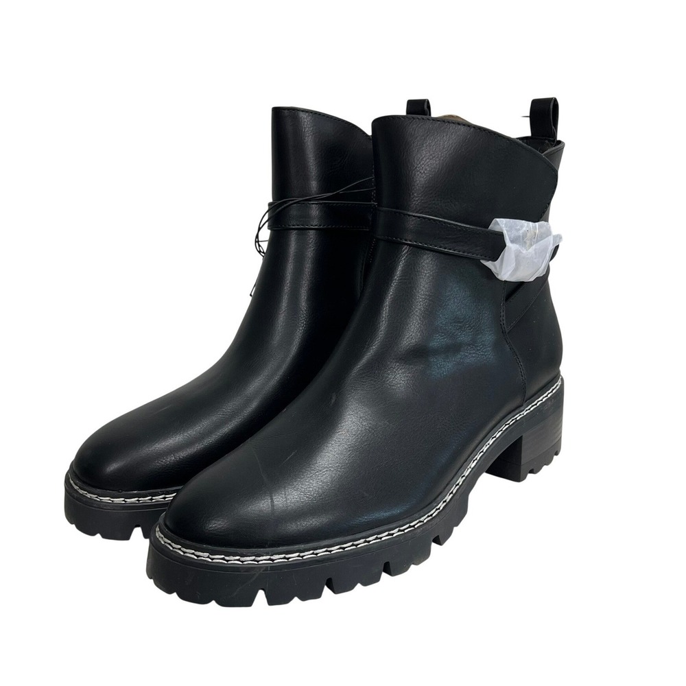 St Johns Bay Leather Ankle Boots Daymarc Black Lug Sole Size 11M w/ Box